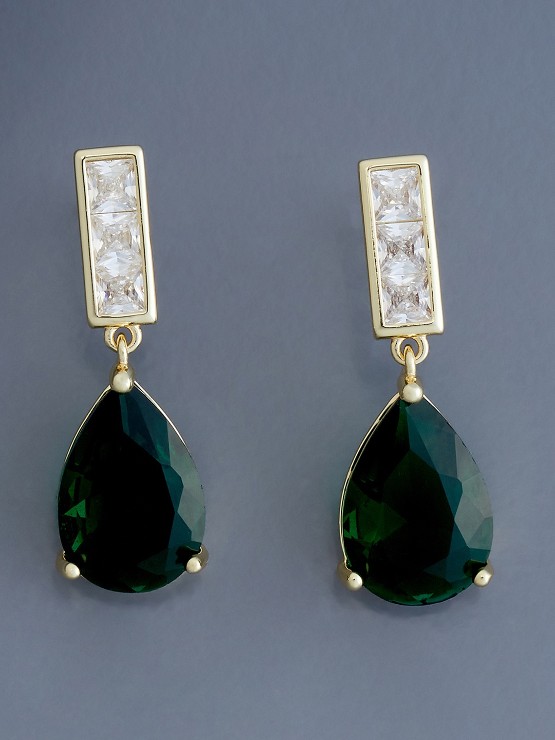 

Kushal's Fashion Jewellery Gold-Plated Teardrop Shaped Cubic Zirconia Drop Earrings