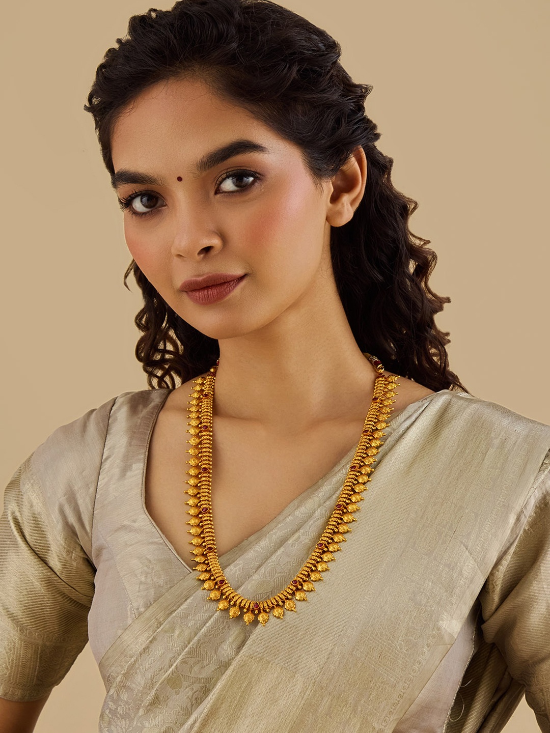 

Kushal's Fashion Jewellery 92.5 Pure Silver Gold-Plated Temple Minimal Necklace