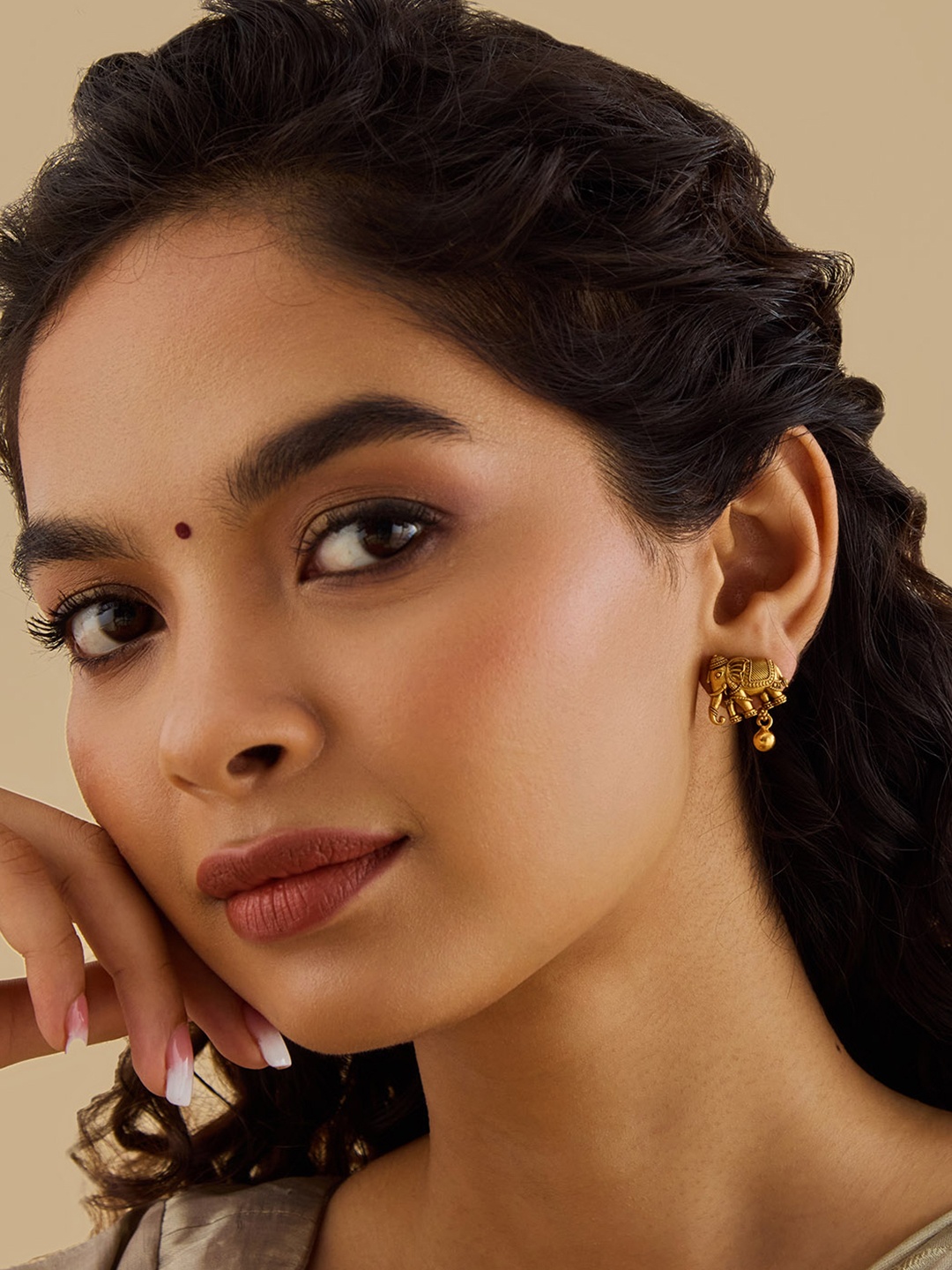 

Kushal's Fashion Jewellery 92.5 Pure Silver Gold-Plated Temple Studs Earrings