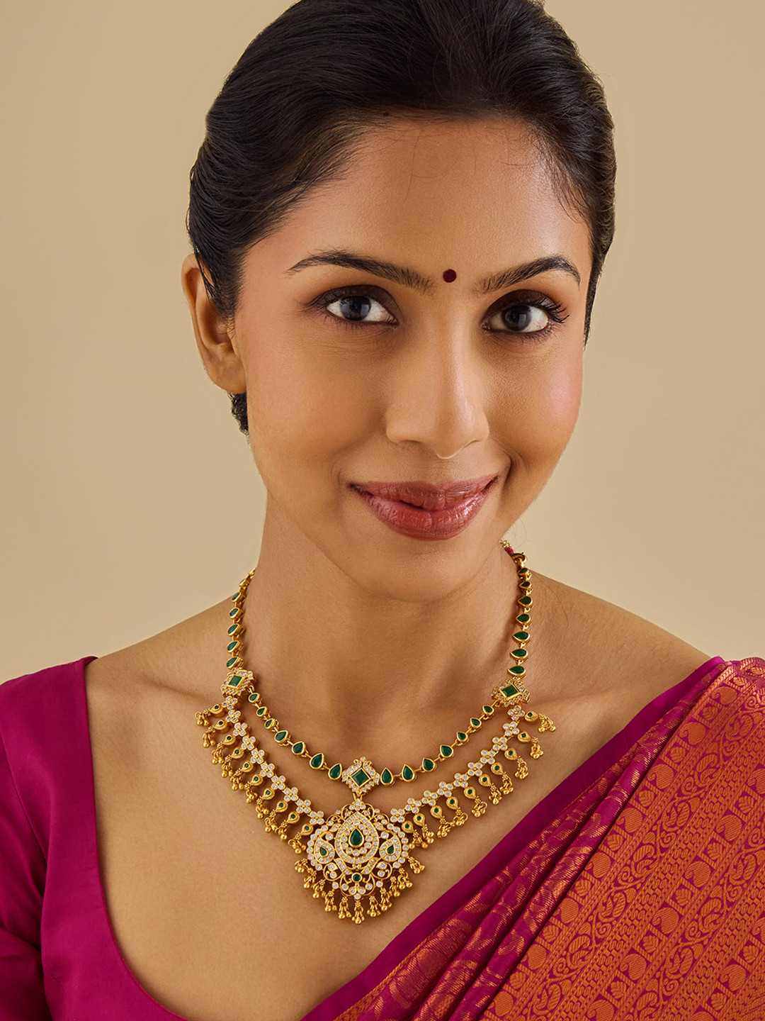 

Kushal's Fashion Jewellery 92.5 Pure Silver Gold-Plated Stone Studded Temple Necklace