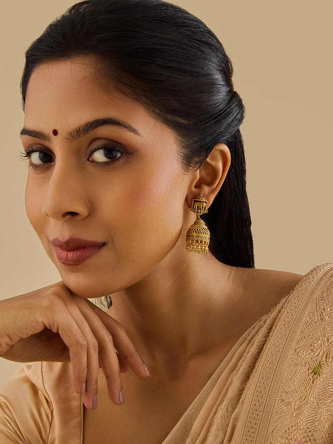 

Kushal's Fashion Jewellery 92.5 Pure Silver Gold Plated Dome Shaped Jhumkas Earrings, Na