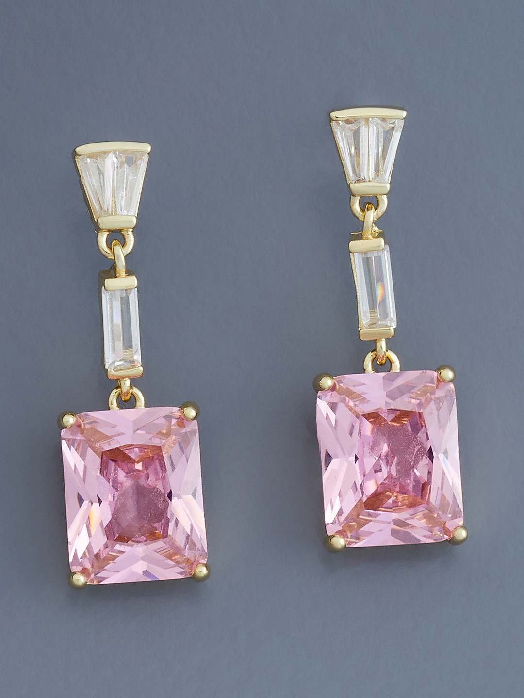 

Kushal's Fashion Jewellery Gold-Plated Geometric Cubic Zirconia Drop Earrings