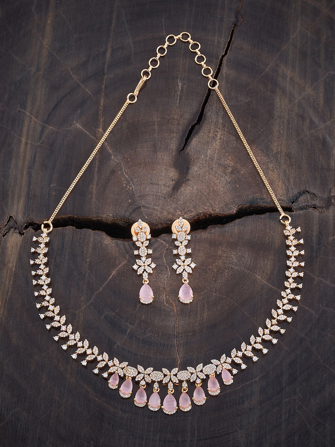 

Kushal's Fashion Jewellery Gold-Plated CZ Stone Studded Necklace & Earrings