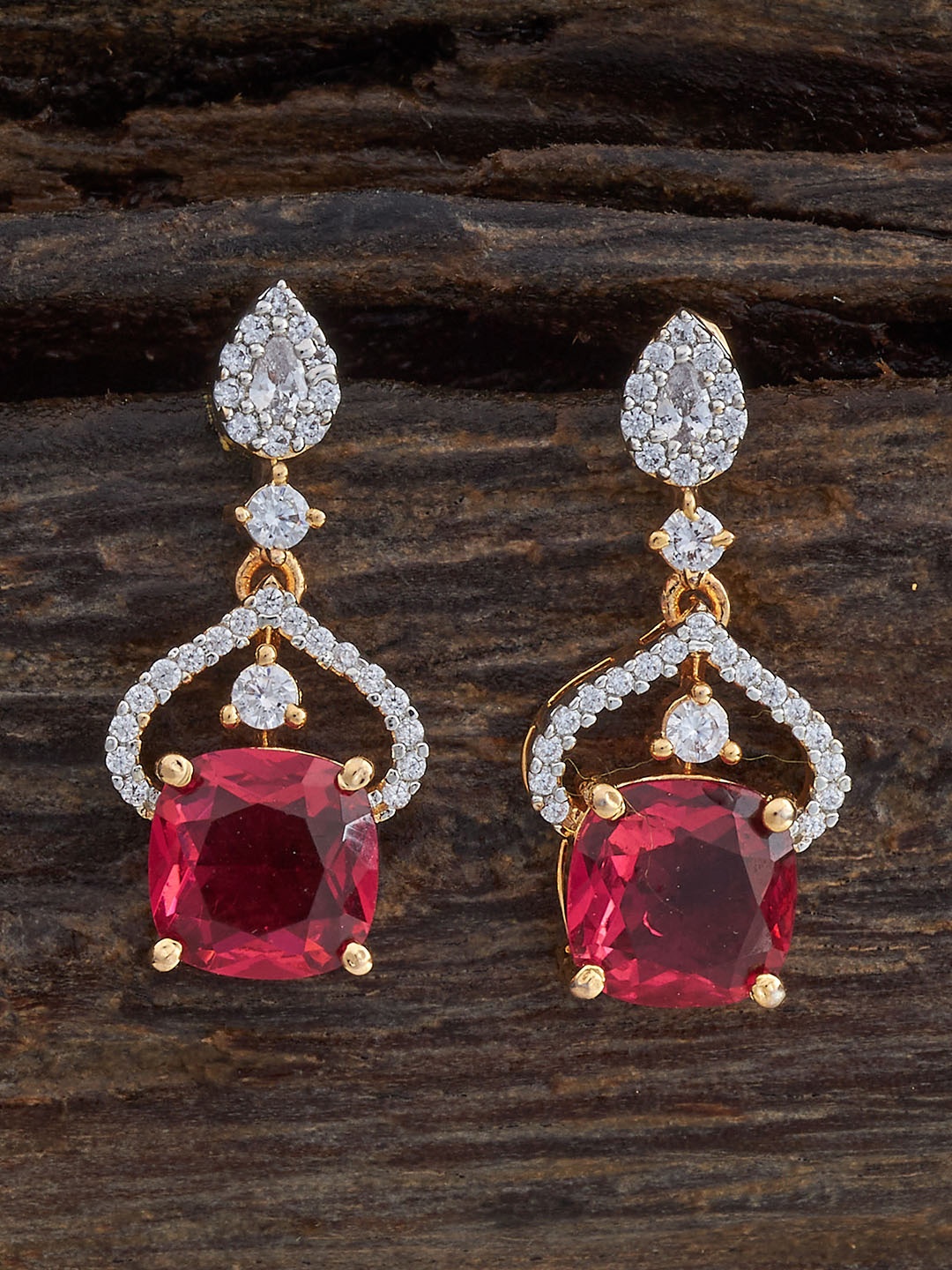 

Kushal's Fashion Jewellery Rhodium-Plated Cubic Zirconia Square Drop Earrings, Red