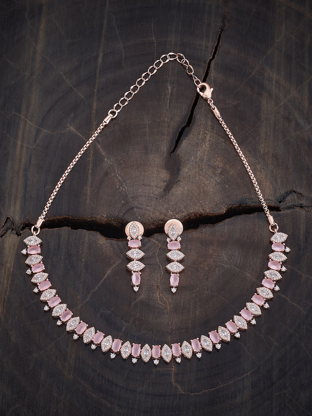

Kushal's Fashion Jewellery Rose Gold-Plated CZ Stone-Studded Necklace & Earrings