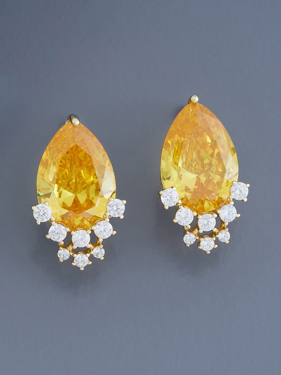 

Kushal's Fashion Jewellery Gold-Plated Cubic Zirconia Stone Studded Teardrop Shaped Studs, Yellow