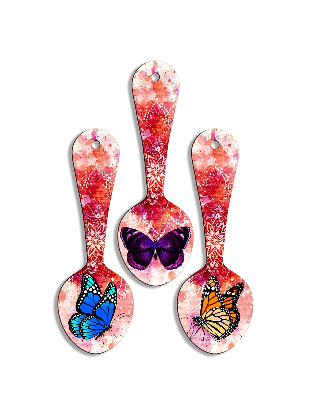 

SEHAZ ARTWORKS Pink & White 3 Pieces Floral Printed Wooden Wall Hanging Decor, Red