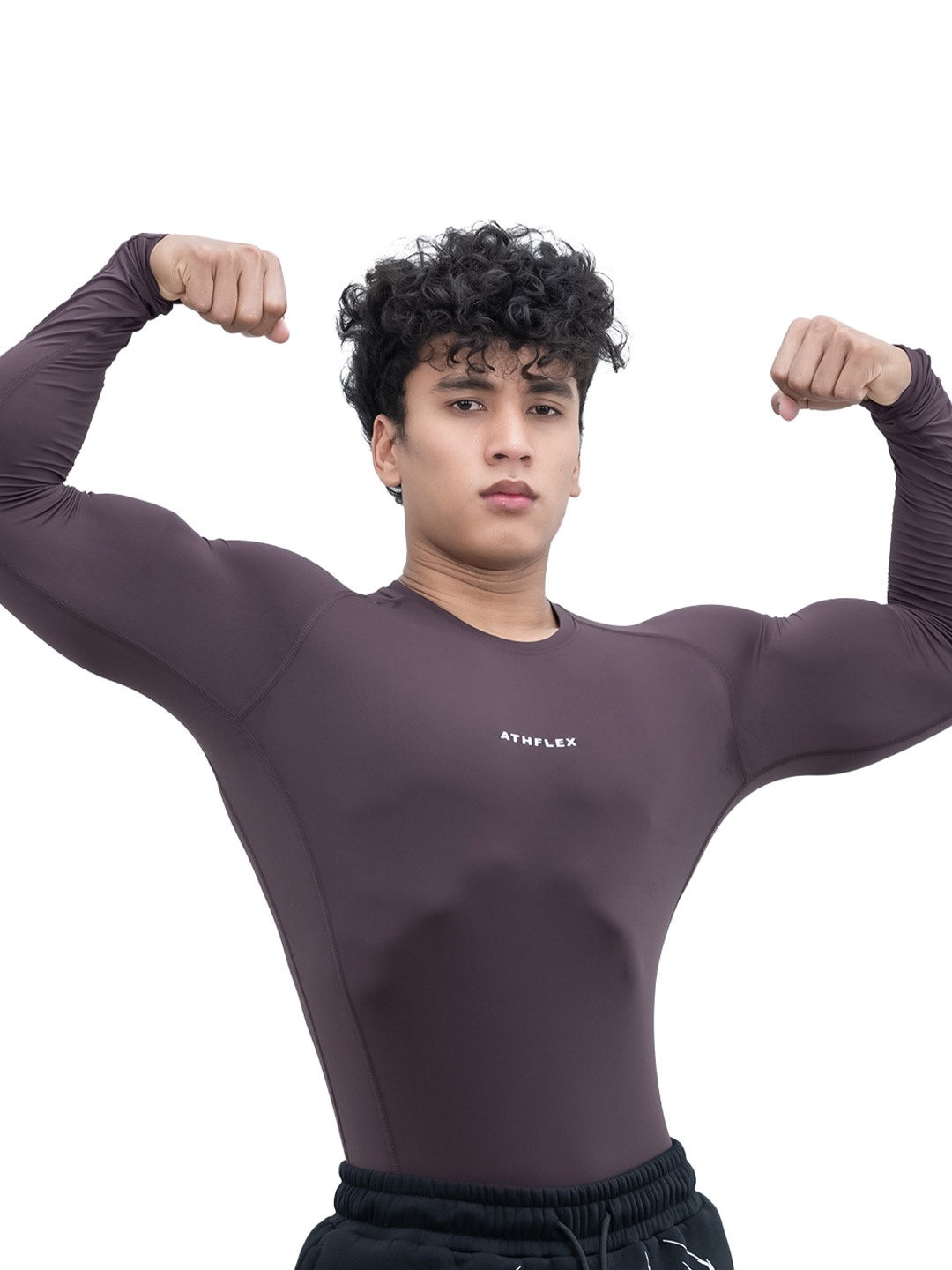 

Athflex Men Moisture Wicking Solid Round Neck Compression T-shirt, Brown