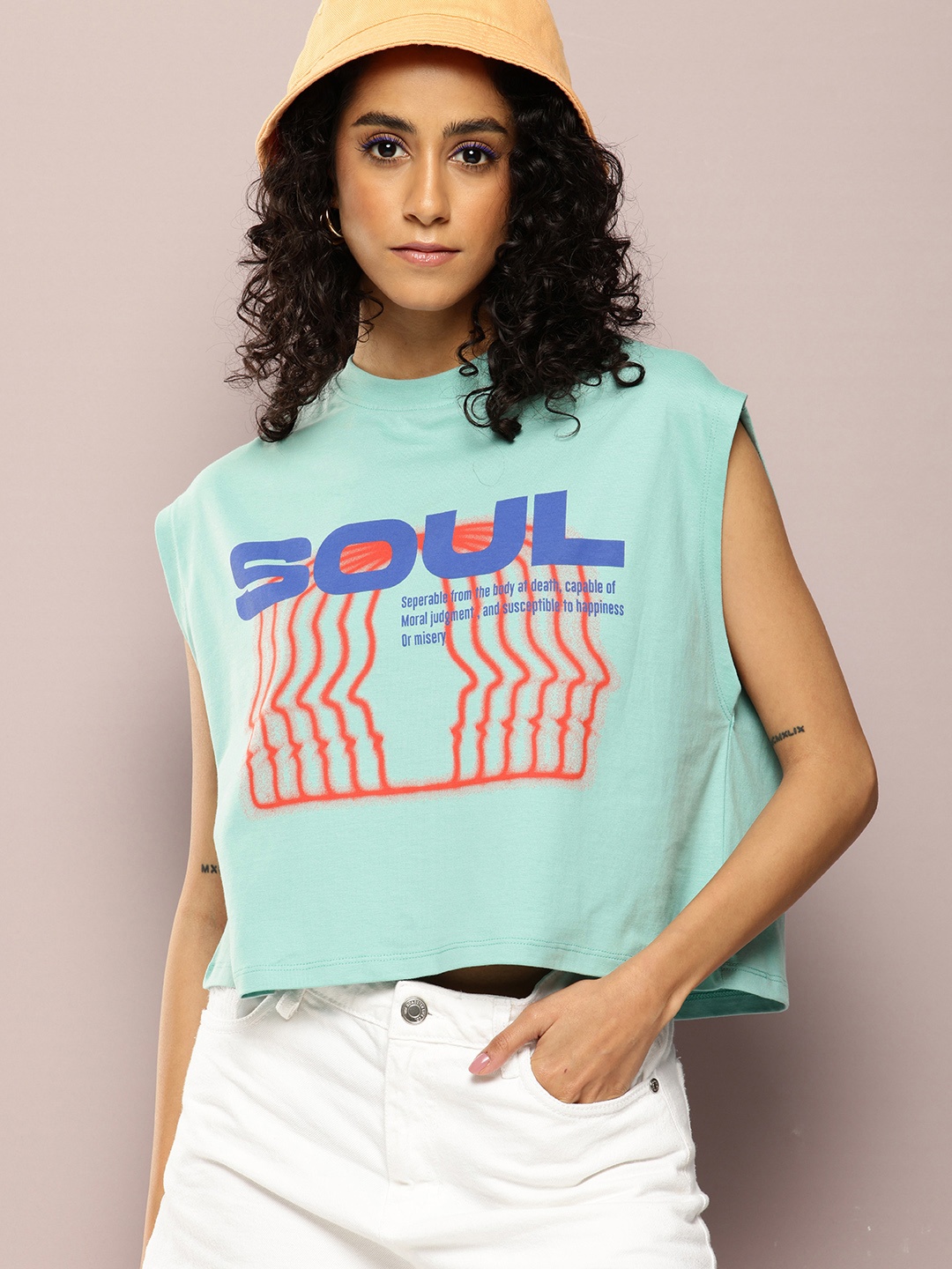 

Kook N Keech Typography Printed Extended Sleeves Boxy T-shirt, Turquoise blue