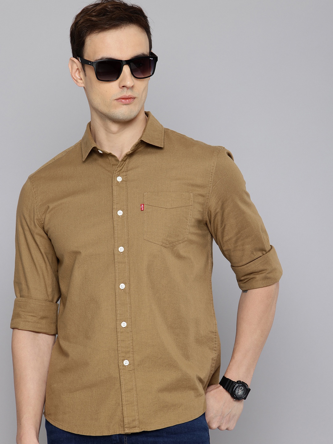 

Levis Slim Fit Pure Cotton Casual Shirt, Olive