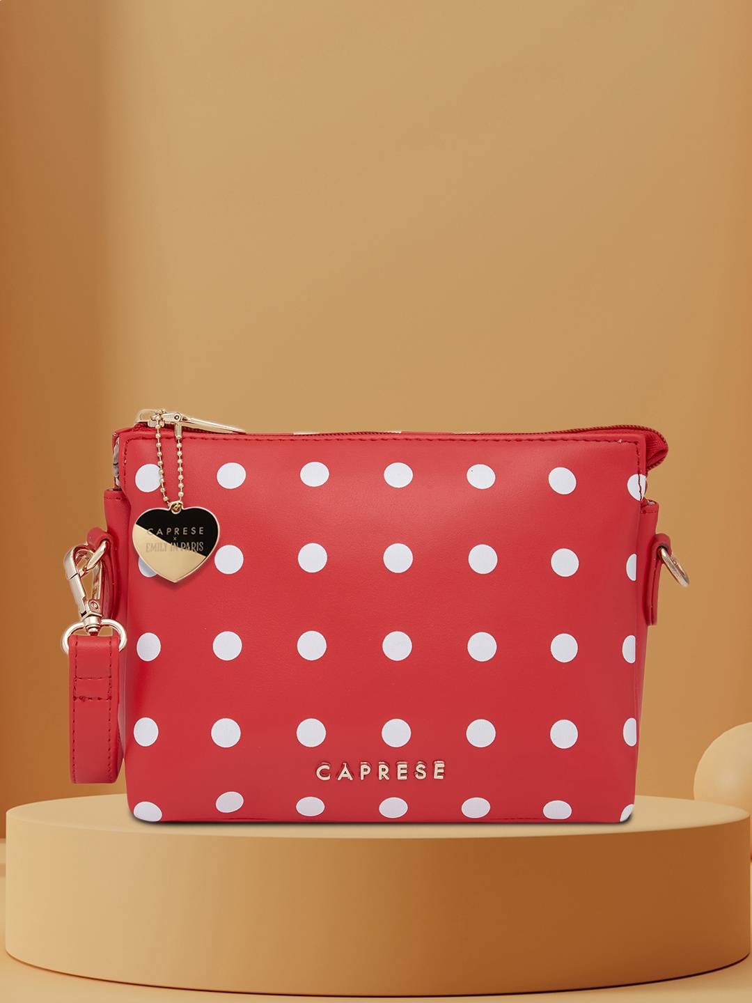 

Caprese Rosie Structured Polka Dotted Sling Bag, Maroon