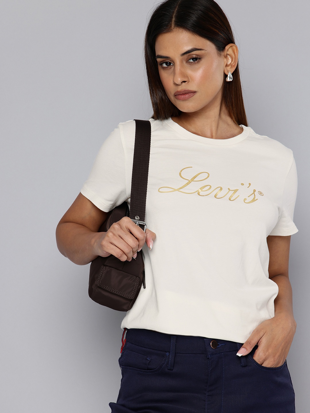 

Levis Pure Cotton Brand Logo Printed T-shirt, Off white