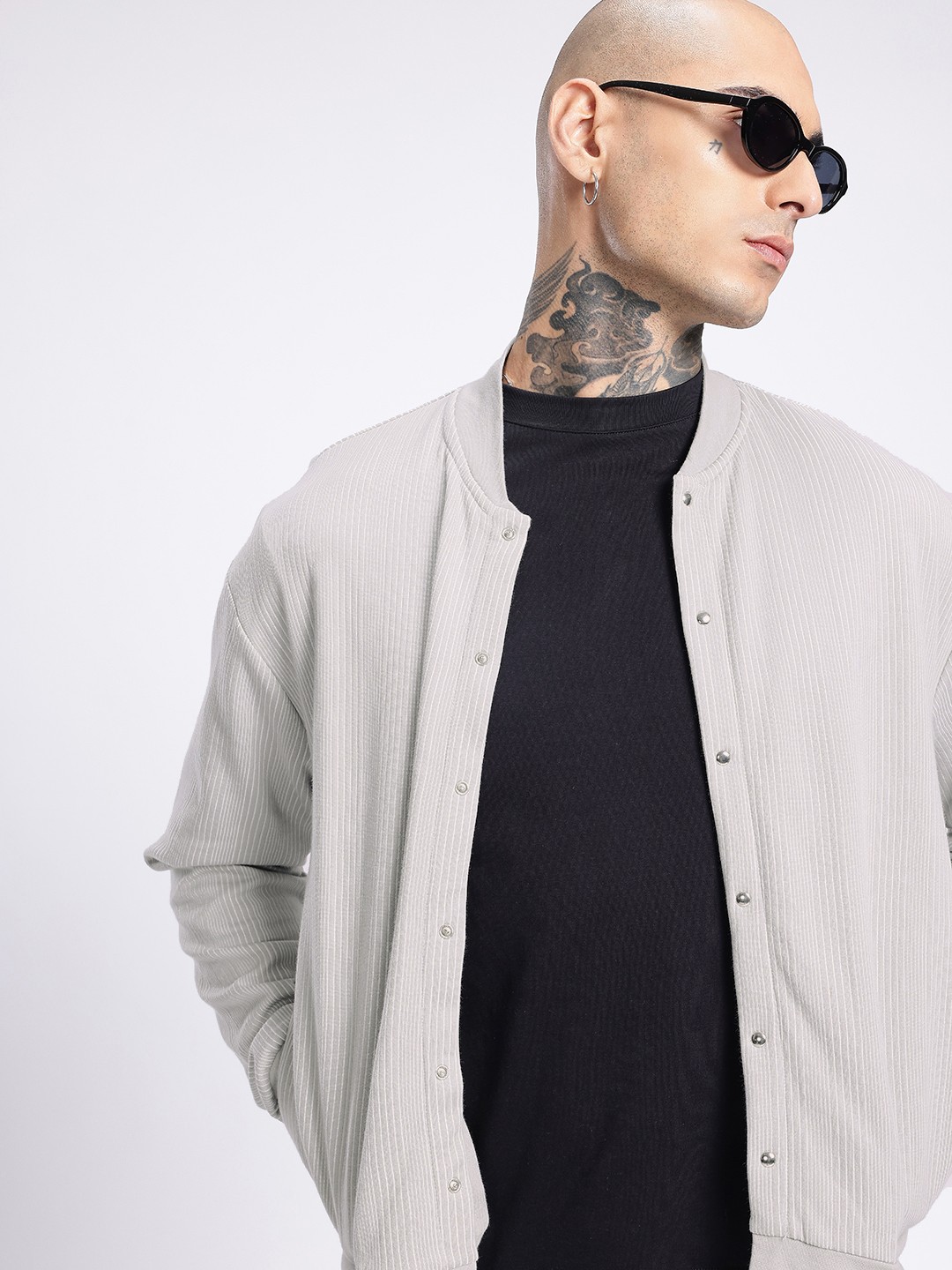 

glitchez Sharp Minimalism Relaxed Striped Tailored Jacket, Grey