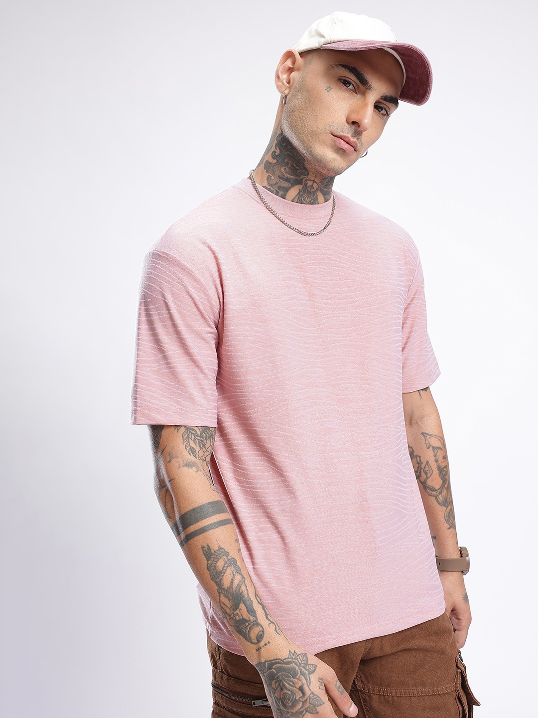 

glitchez Urban Edge Textured Oversized T-shirt, Pink