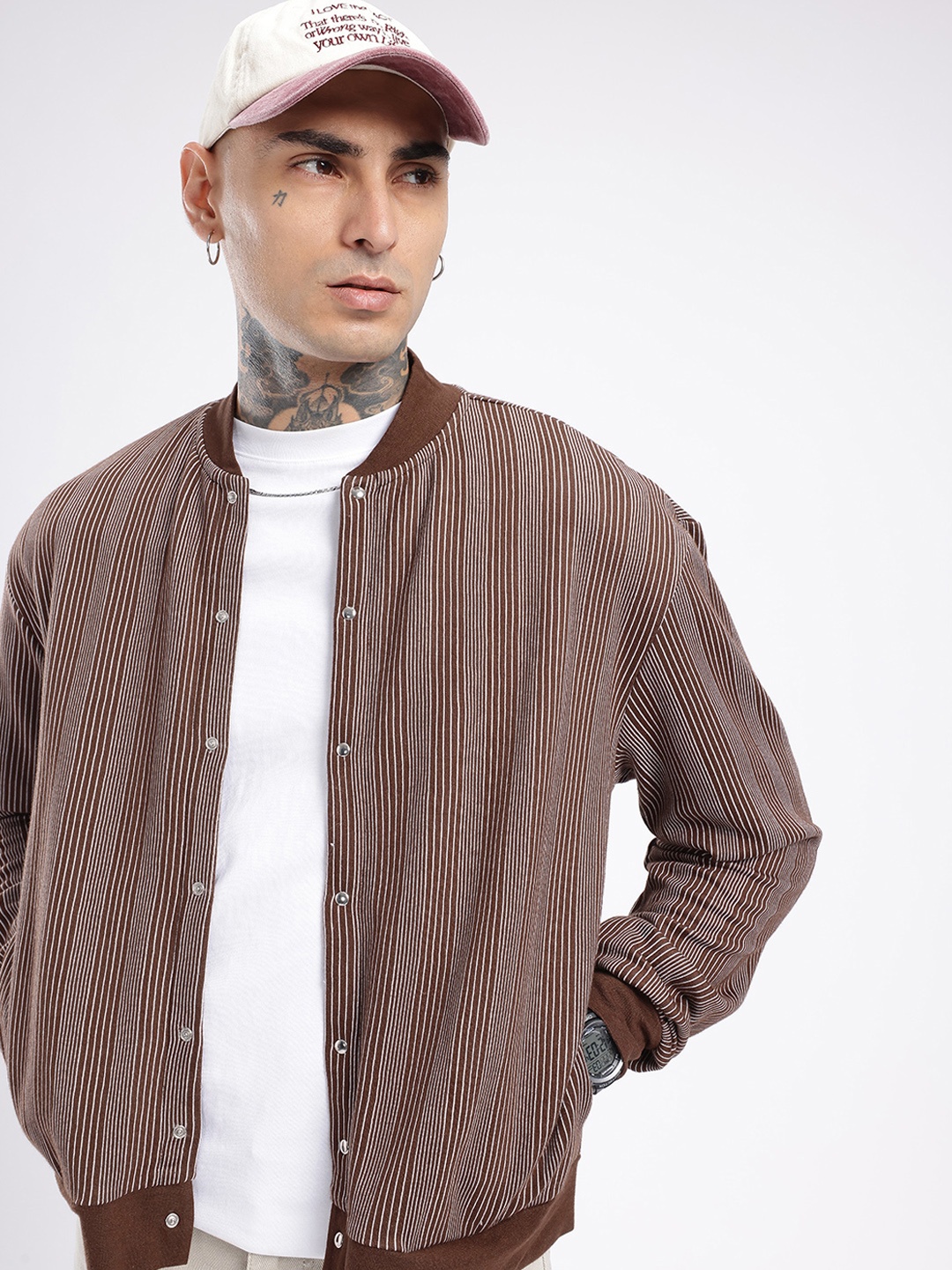 

glitchez Urban Swag Self Design Relaxed Bomber Jacket, Brown