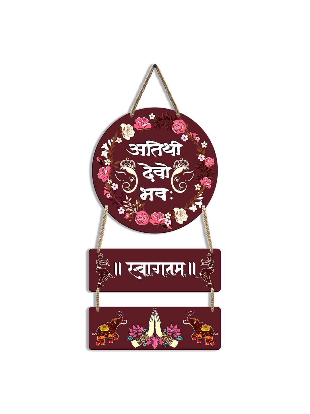

SEHAZ ARTWORKS Maroon Printed Wooden Wall Hanging Decor