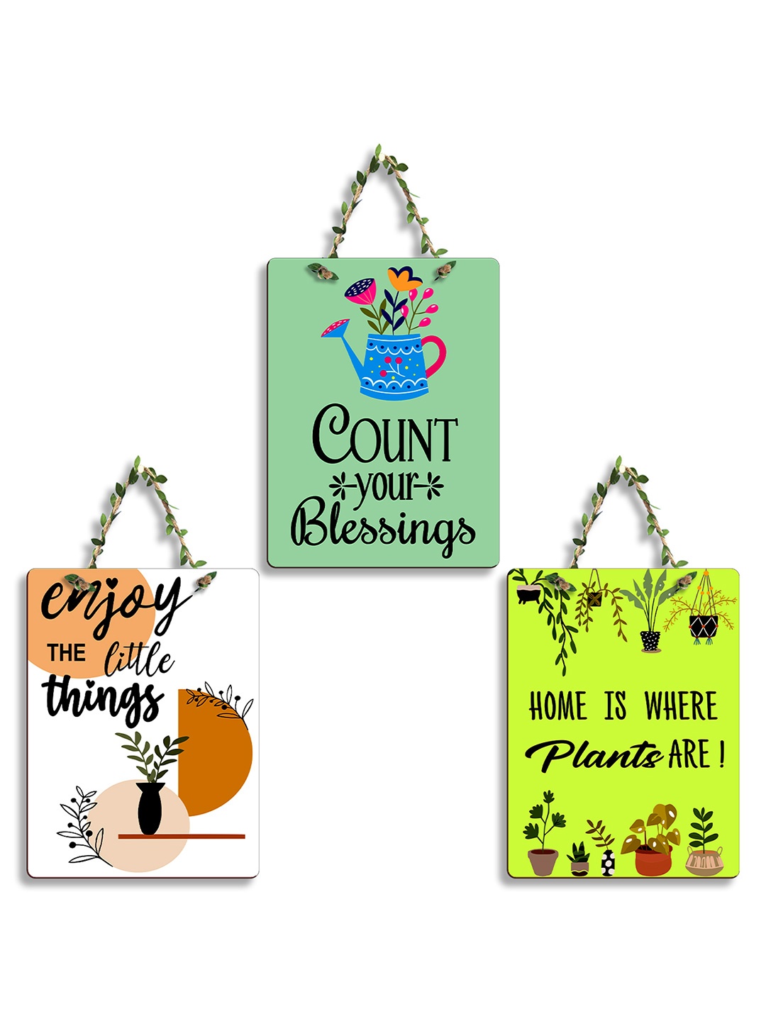

SEHAZ ARTWORKS Black 3 Pieces Printed Wooden Wall Hangings