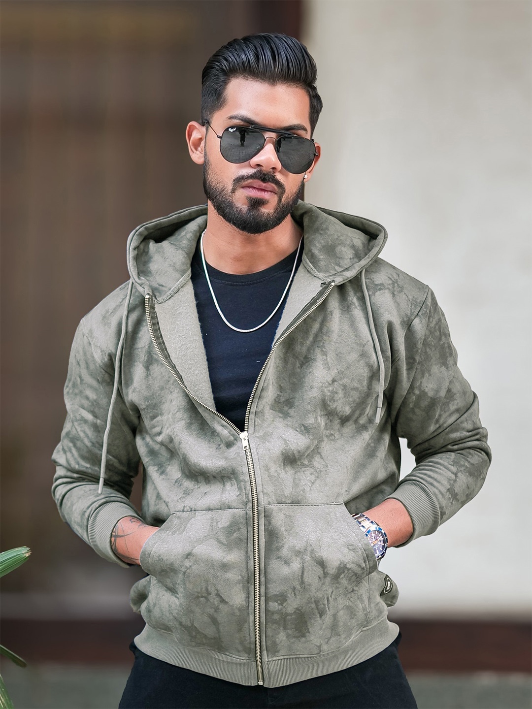 

Maniac Men Front-Open Hooded Sweatshirt, Olive