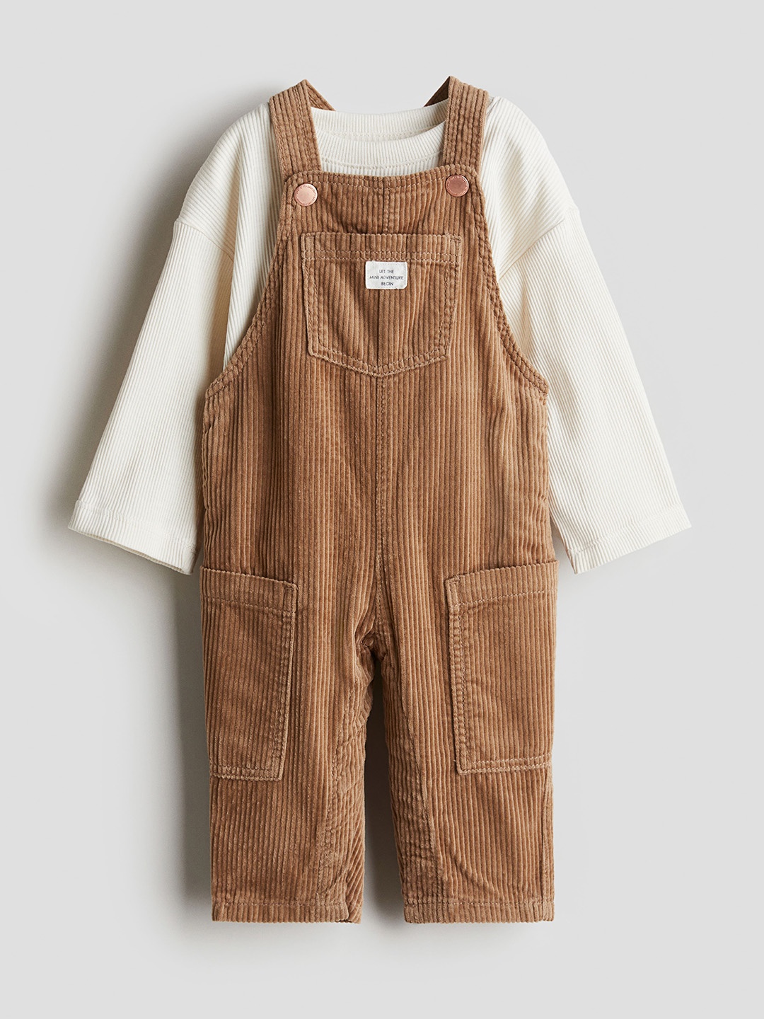

H&M Girls 2-Piece Top & Dungarees Set, Brown