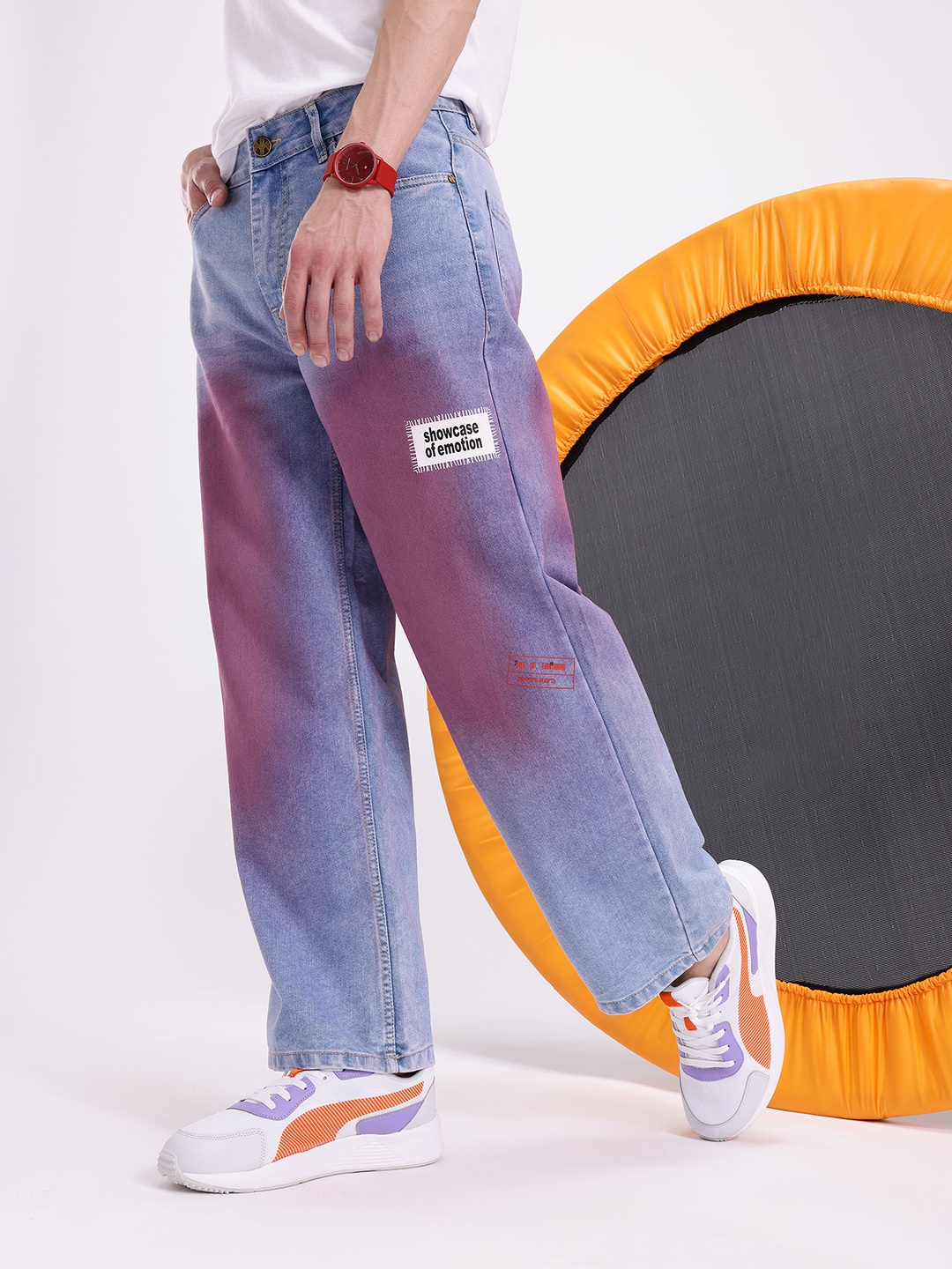 

Kook N Keech Men Straight Fit Printed Acid Wash Pure Cotton Jeans, Blue