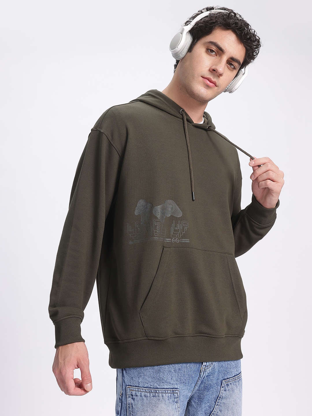 

glitchez Edgy Comfort Terry Oversized fit Sweatshirts, Olive