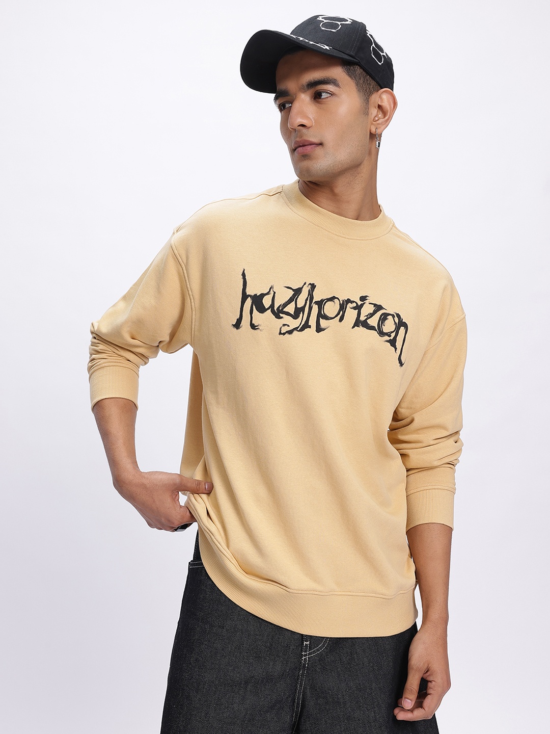 

glitchez Pressed Perspectives Printed Oversized Sweatshirt, Beige