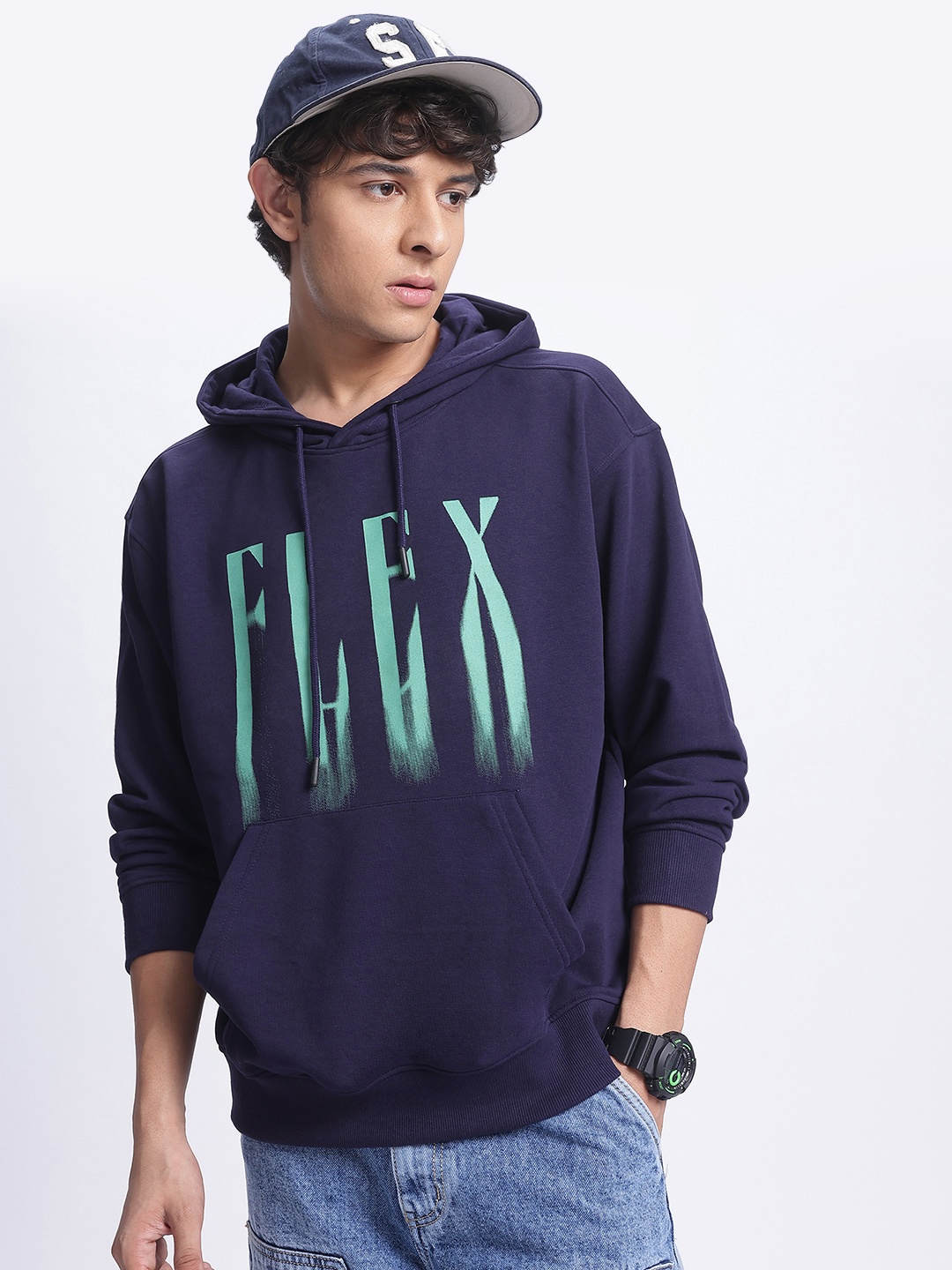 

glitchez Timeless Shift Typography Hooded Sweatshirt, Navy blue