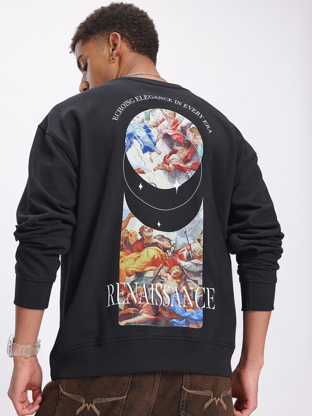

glitchez Relaxed Renaissance Printed Oversized Sweatshirt, Black