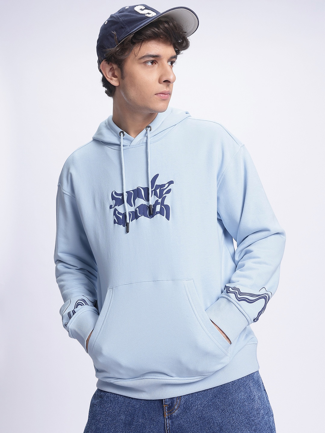 

glitchez Cozy Cloud Typography Print Oversized Fit Sweatshirt, Blue