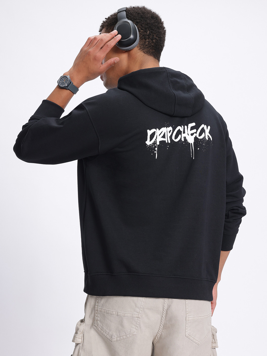 

glitchez Cozy Drip Check Oversized Terry Hooded Sweatshirt, Black