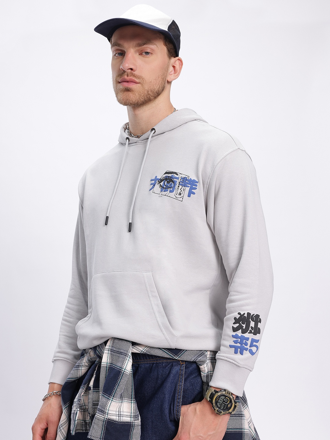 

glitchez Placement Print Hooded Sweatshirt, Grey
