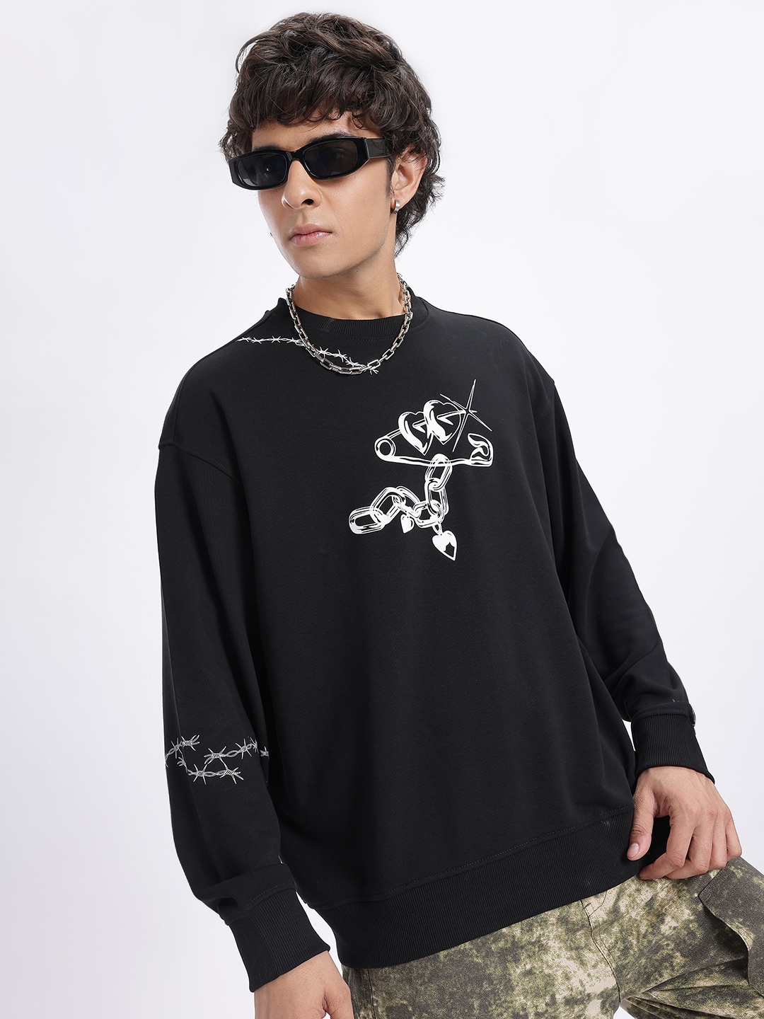 

glitchez Cityscape Knitwear Printed Relaxed Fit Sweatshirt, Black