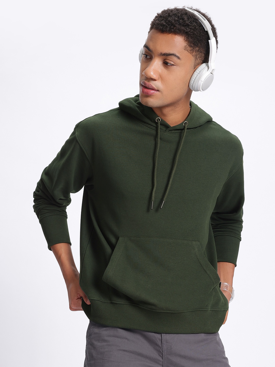 

glitchez Comfort Essentials Relaxed Terry Hooded Sweatshirt, Green