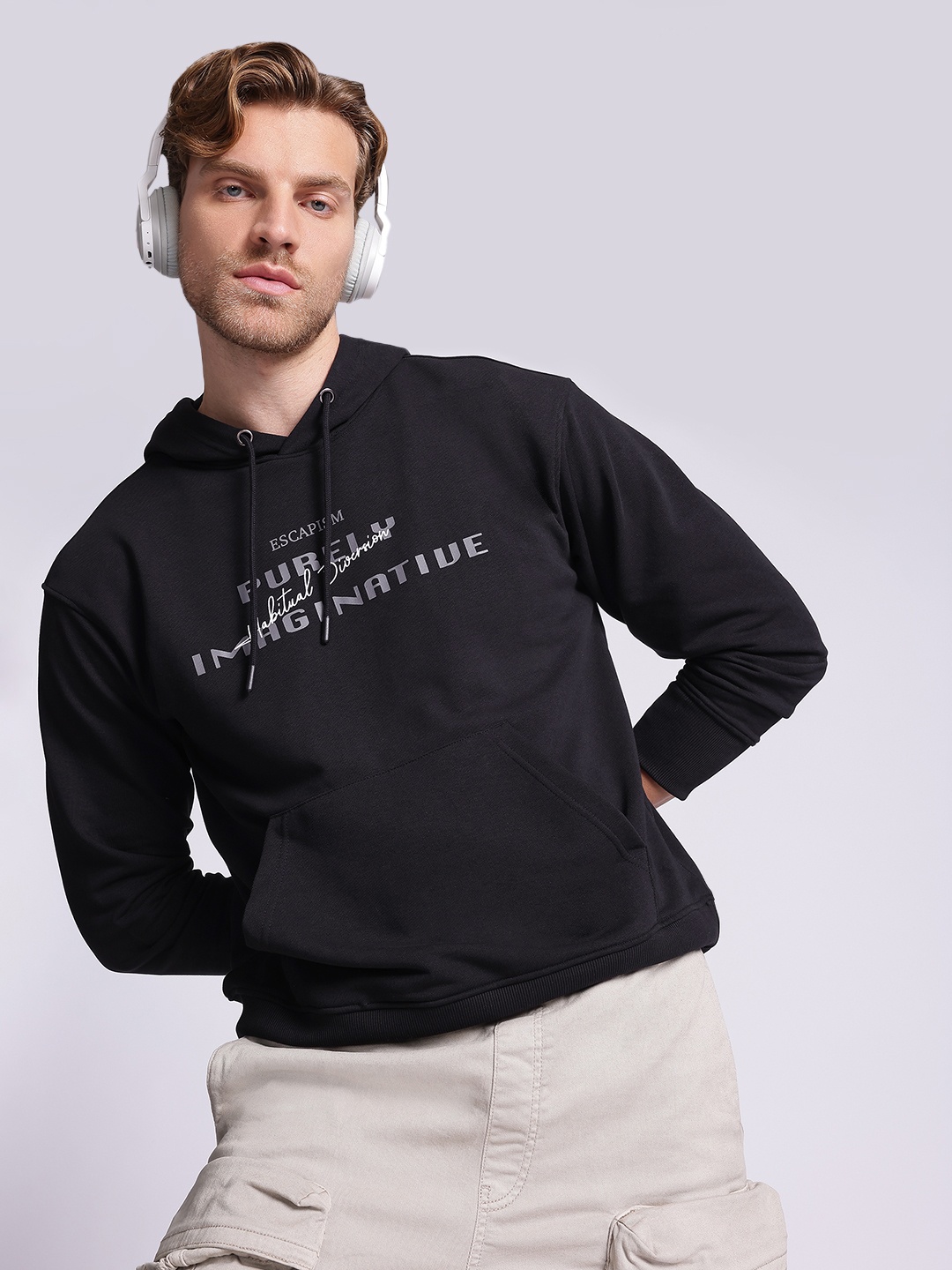 

glitchez Hooded Horizon Typography Sweatshirt, Black