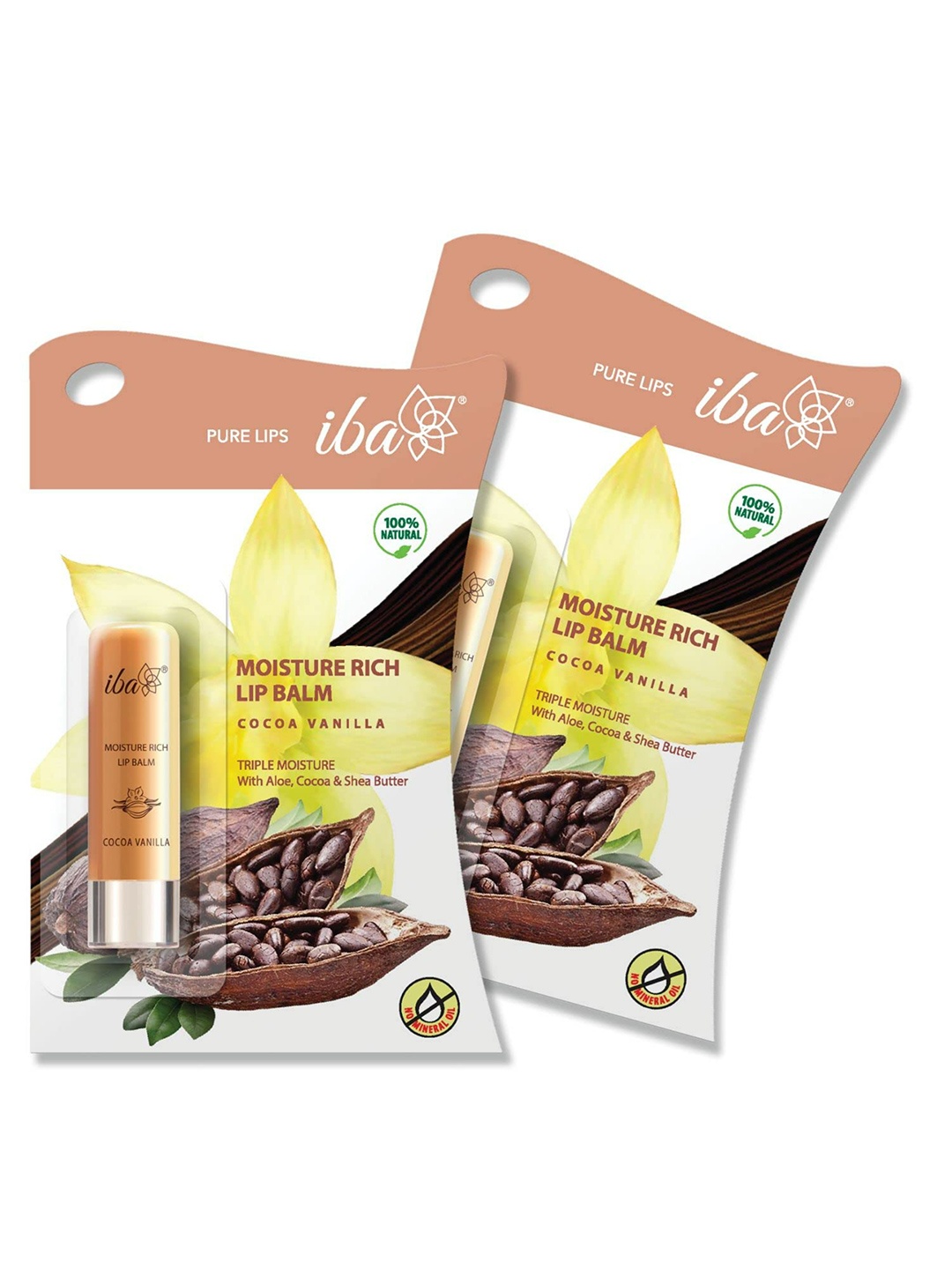 

Iba Set Of 2 Lips Moisture Rich Lip Balm With Aloe & Cocoa- 4.5 gm Each -Cocoa Vanilla, White