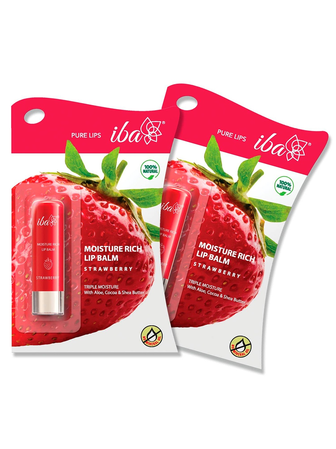 

Iba Set Of 2 Pure Lips Moisture Rich Lip Balm With Aloe & Cocoa - 4.5 gm Each - Strawberry, Red