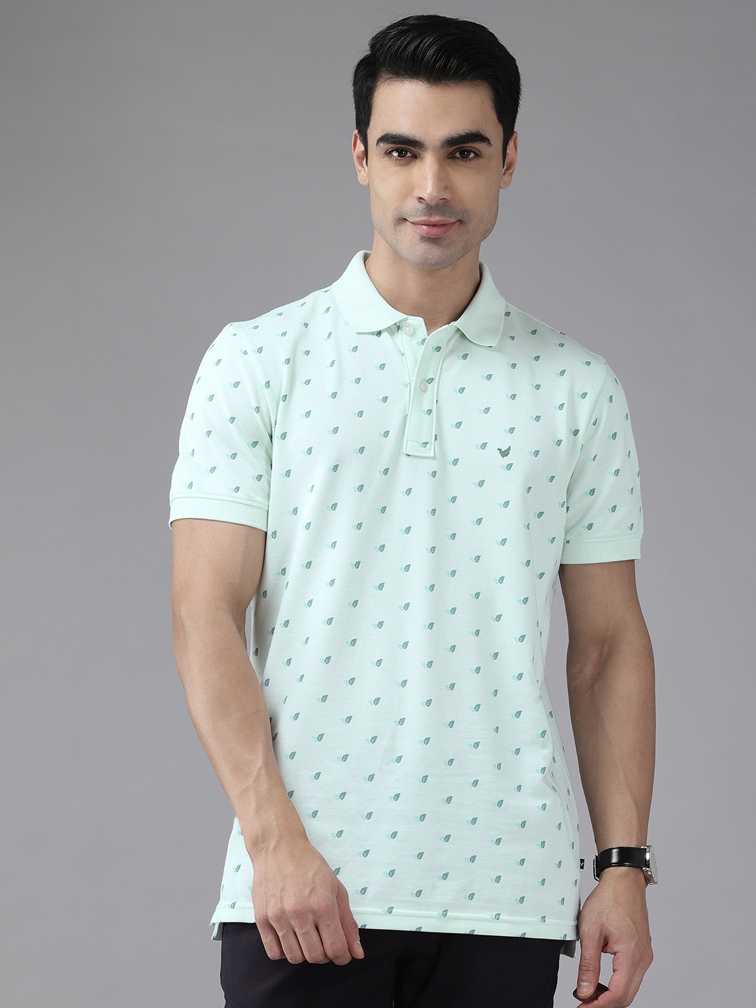 

Blackberrys Leaf Print Polo Collar Slim Fit T-shirt, Green