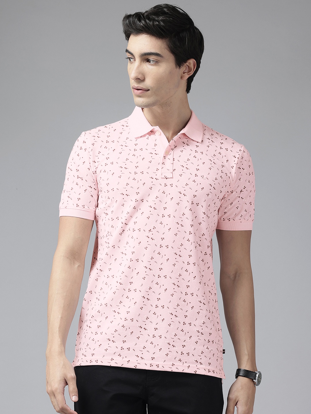 

Blackberrys Floral Print Slim Fit Polo T-shirt, Pink