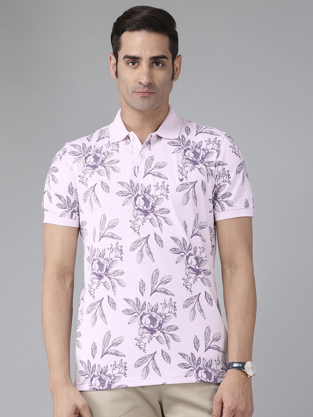 

Blackberrys Floral Print Polo Collar Slim Fit T-shirt, Lavender