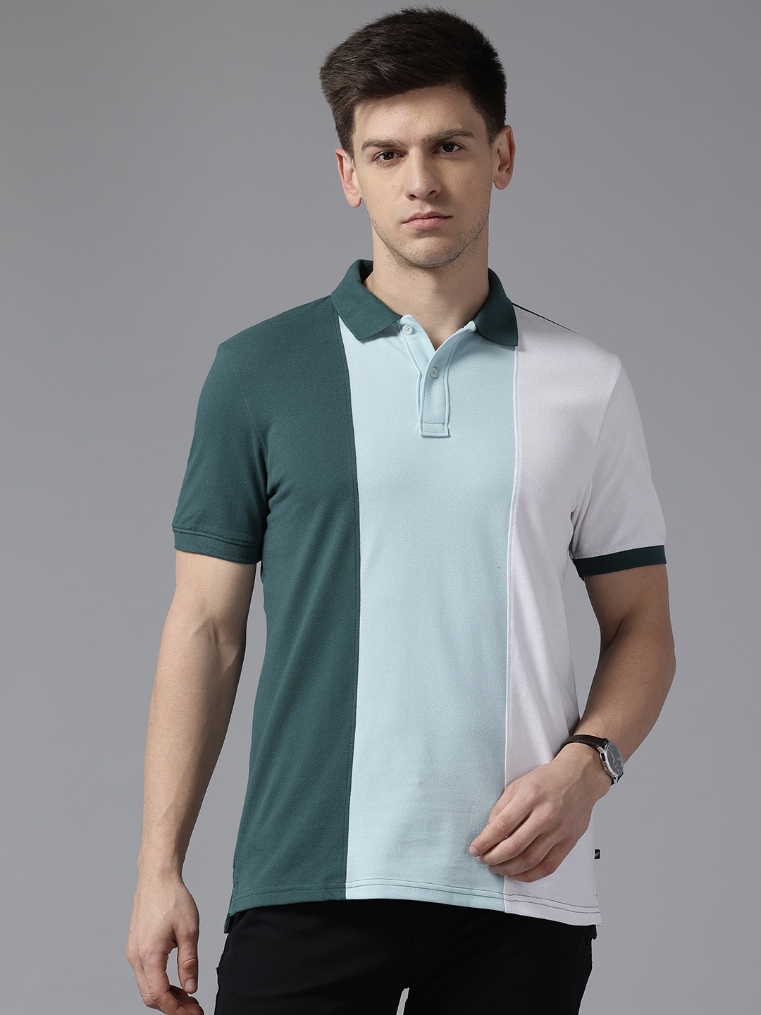 

Blackberrys Men Striped Polo Collar Slim Fit T-shirt, Green