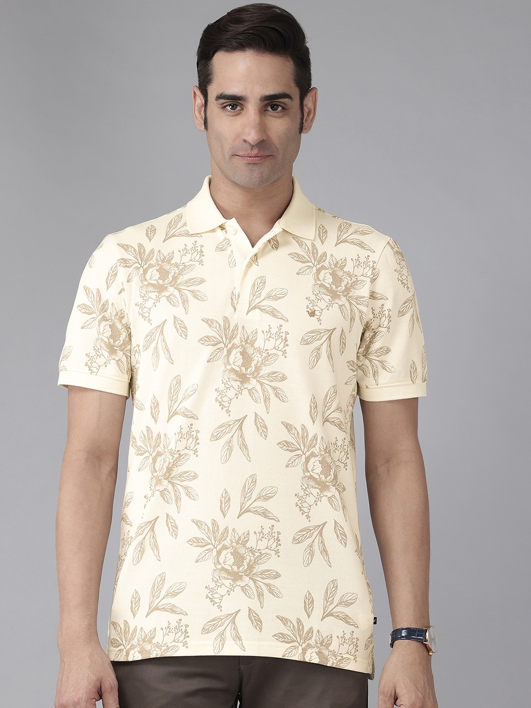 

Blackberrys Floral Print Polo Collar Slim Fit T-shirt, Off white