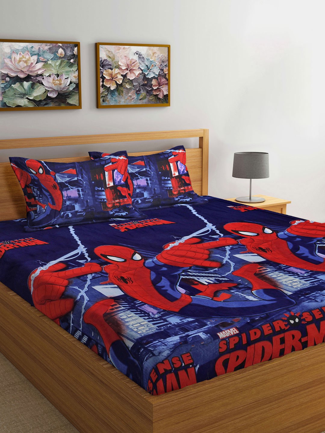 

FABINALIV Blue & Red Cartoon Characters 300 TC King Bedsheet Set-2.50 m X 2.25 m