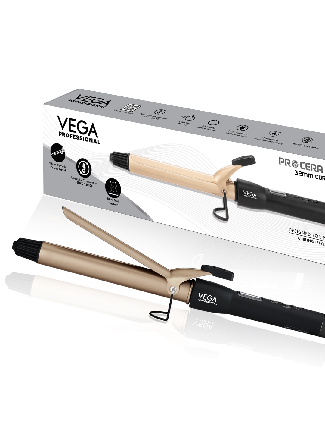 

VEGA PROFESSIONAL Pro Cera Curls 32MM Curling Tong With Ultra Fast Heat-Up - VPMCT-09, Black