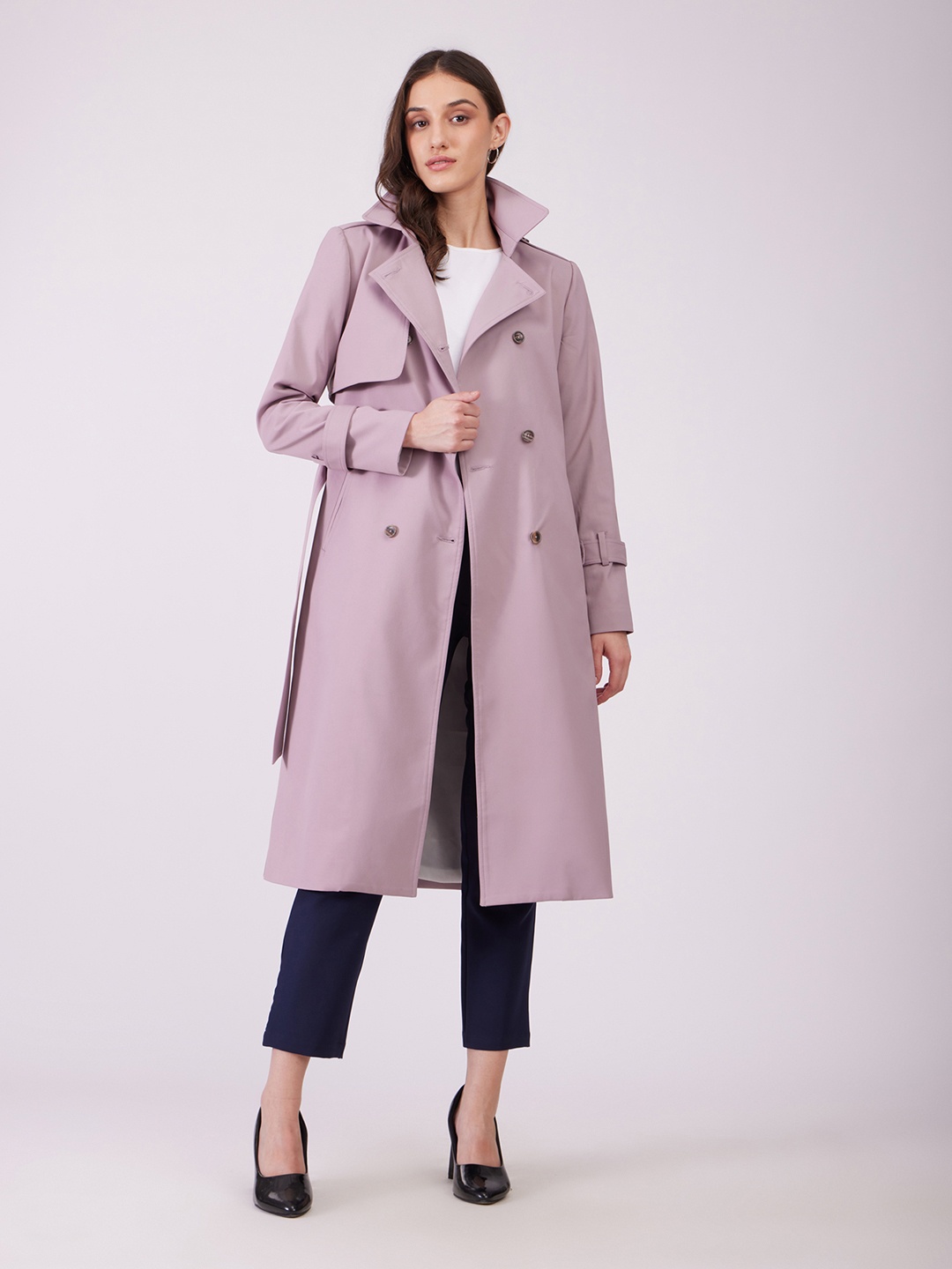 

FableStreet Women Double Breasted Trench Coat, Lavender