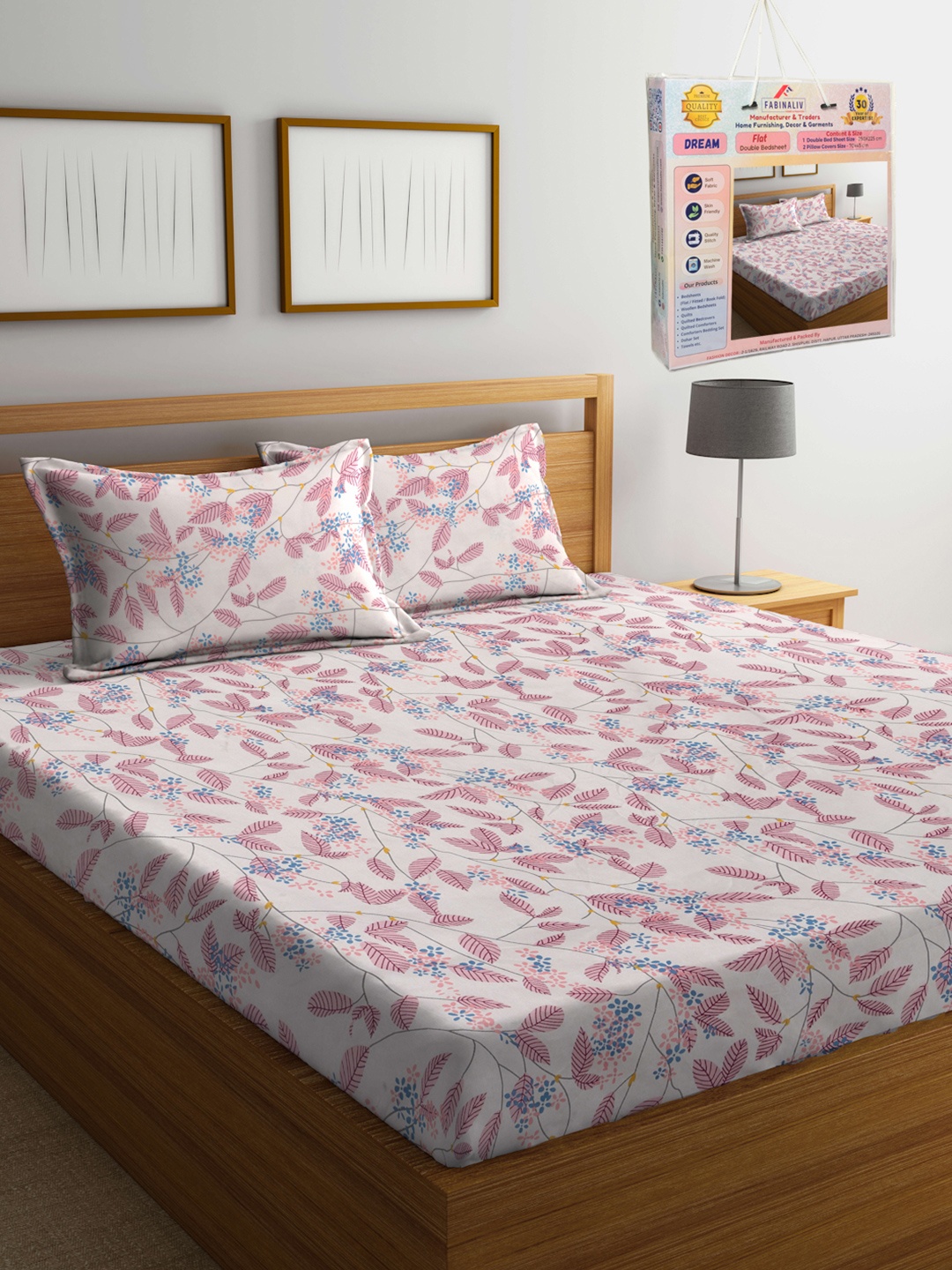 

FABINALIV White & Red Floral 300 TC King Bedsheet Set-2.50 m X 2.25 m