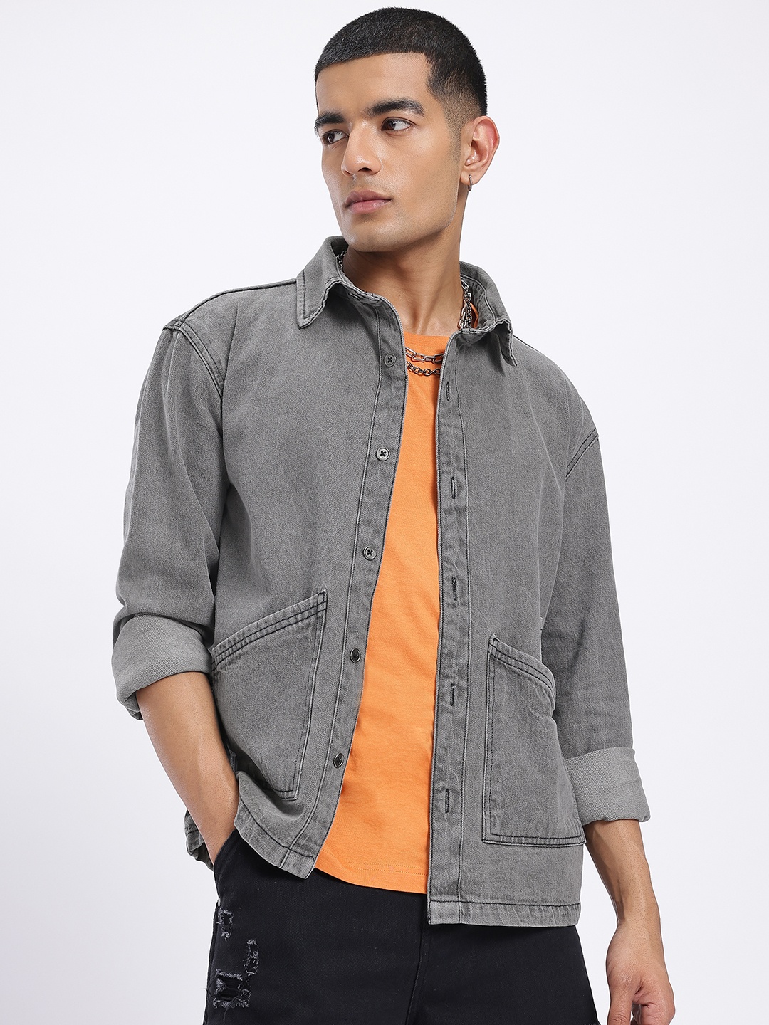

glitchez Denim Nomad Button Up Jacket, Grey