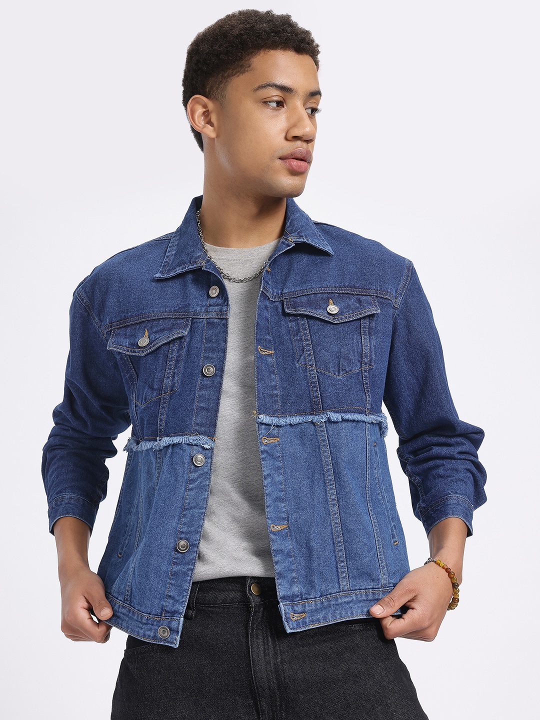 

glitchez Urban Essentials Fringed Denim Jacket, Blue