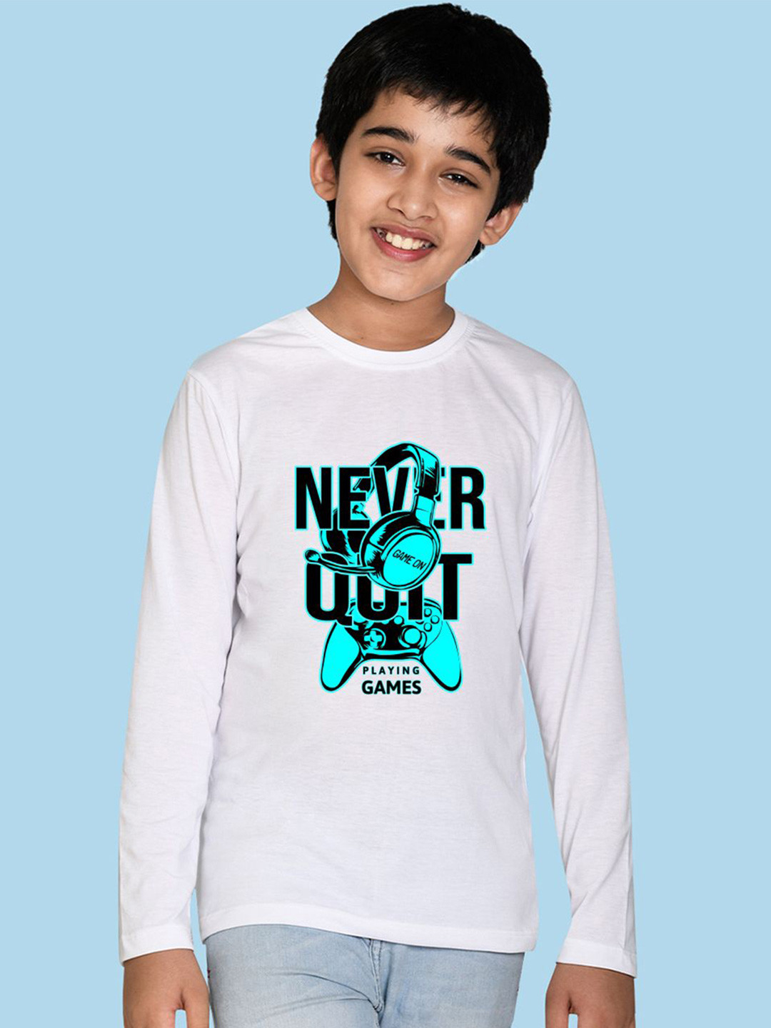 

NUSYL Boys Typography Printed Round Neck Cotton T-shirt, White