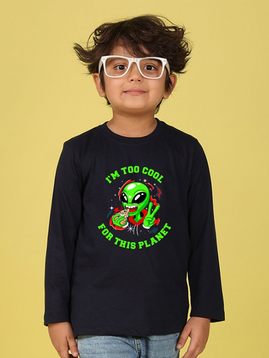 NUSYL Boys Graphic Printed Round Neck Cotton T-shirt, Black