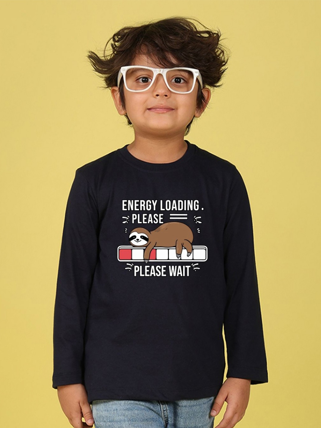 

NUSYL Boys Typography Printed Round Neck Cotton T-shirt, Navy blue